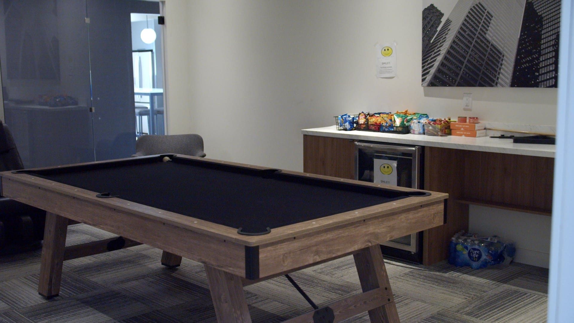 The game room at the Onyx Logistics driver facility